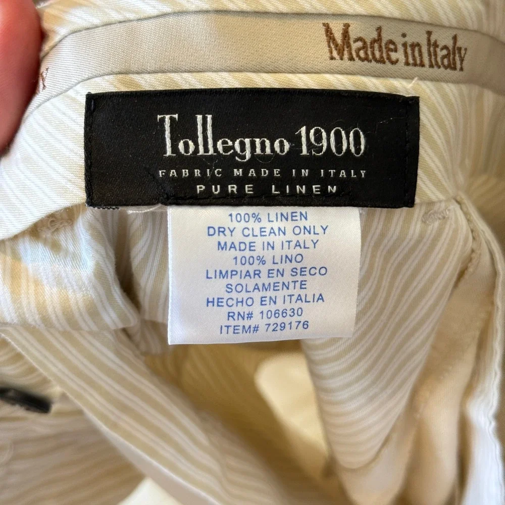 Luigi Baldo Mens 38x32 Tollegno 1900 Pure Linen Pleated Trousers Cream Italy